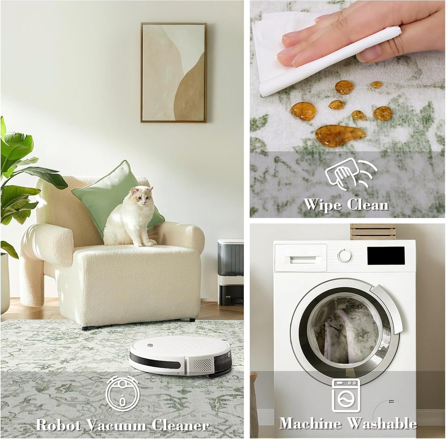 Sage 3x12 Runner Rug for Hallways Bed Side Kitchen, Boho Washable Distressed Low-Pile Floor Entryway Long Bathroom Mat, Non-Slip Laundry Room Washstand Front Carpet 36x144 Inch