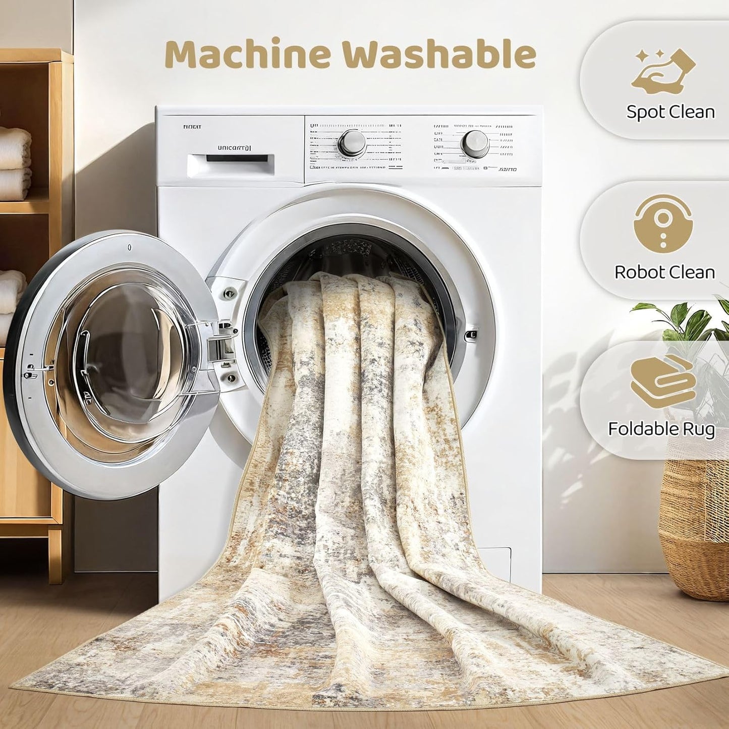 Runner Rug Kitchen Washable Rugs: 2x6 Non-Slip Abstract Soft Modern Stain Resistant Indoor Floor Neutral Accent Throw Carpet for Hallway Bathroom Laundry Room Entryway Bedroom- Gray Gold