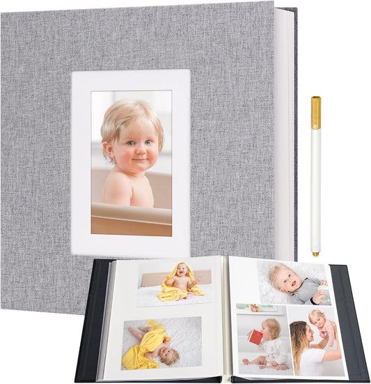 Vienrose Photo Album Self Adhesive for 2x3 4x6 5x7 8x10 Pictures DIY Scrapbook 40 Blank Pages Linen Cover Memory Book for Wedding, Baby Growth, Travel, Grey