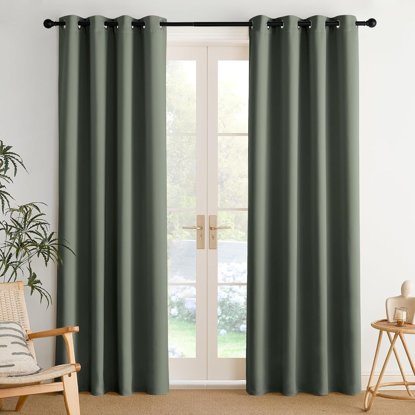 NICETOWN Dark Mallard Curtains for Living Room 84 inches Long 2 Panels, Thermal Grommet Curtains for Living Room, Noise Reducing Privacy Window Treatment Shades for Bedroom, Laundry Patio, W52
