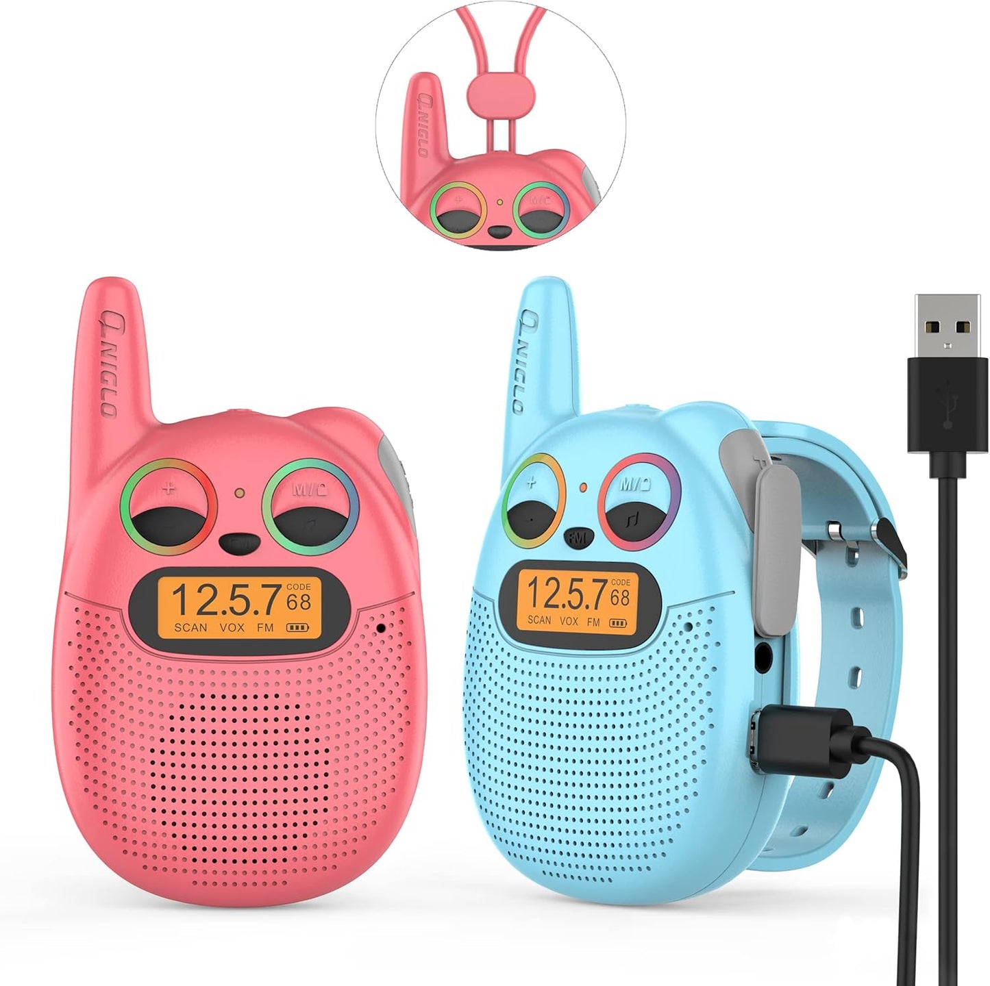 Qniglo Walkie Talkies for Kids Rechargeable, Christmas Birthday Gifts for Boys Girls Age 3-12, Kids Walkie Talkies with FM Radio for Adventure Game Camping Toys for 5 6 7 8 9 10 Year Old Teens Boy