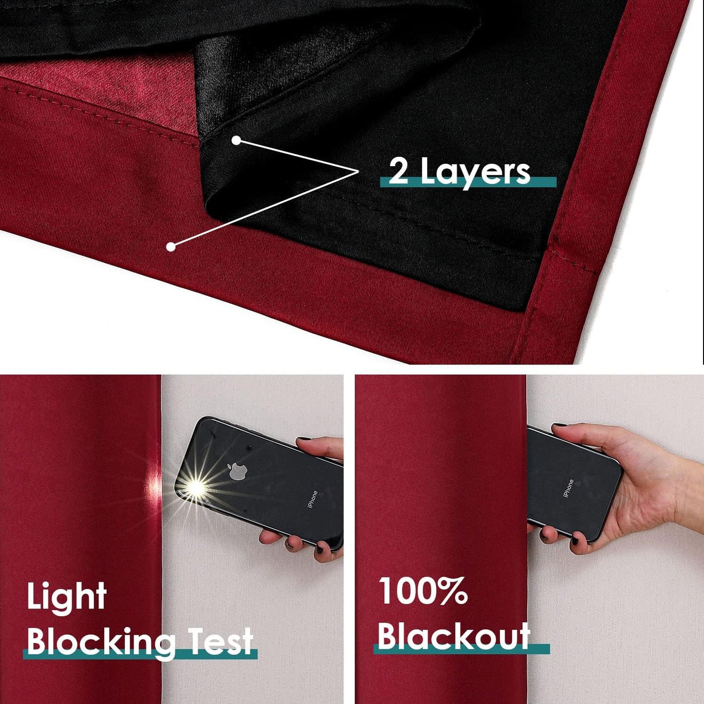 ChrisDowa 100% Blackout Curtains 90 inch Long for Bedroom with Black Liner, 2 Thick Layers Total Blackout Thermal Insulated Grommet Long Window Curtains 2 Panels Set (Burgundy, 52 x 90 Inch)