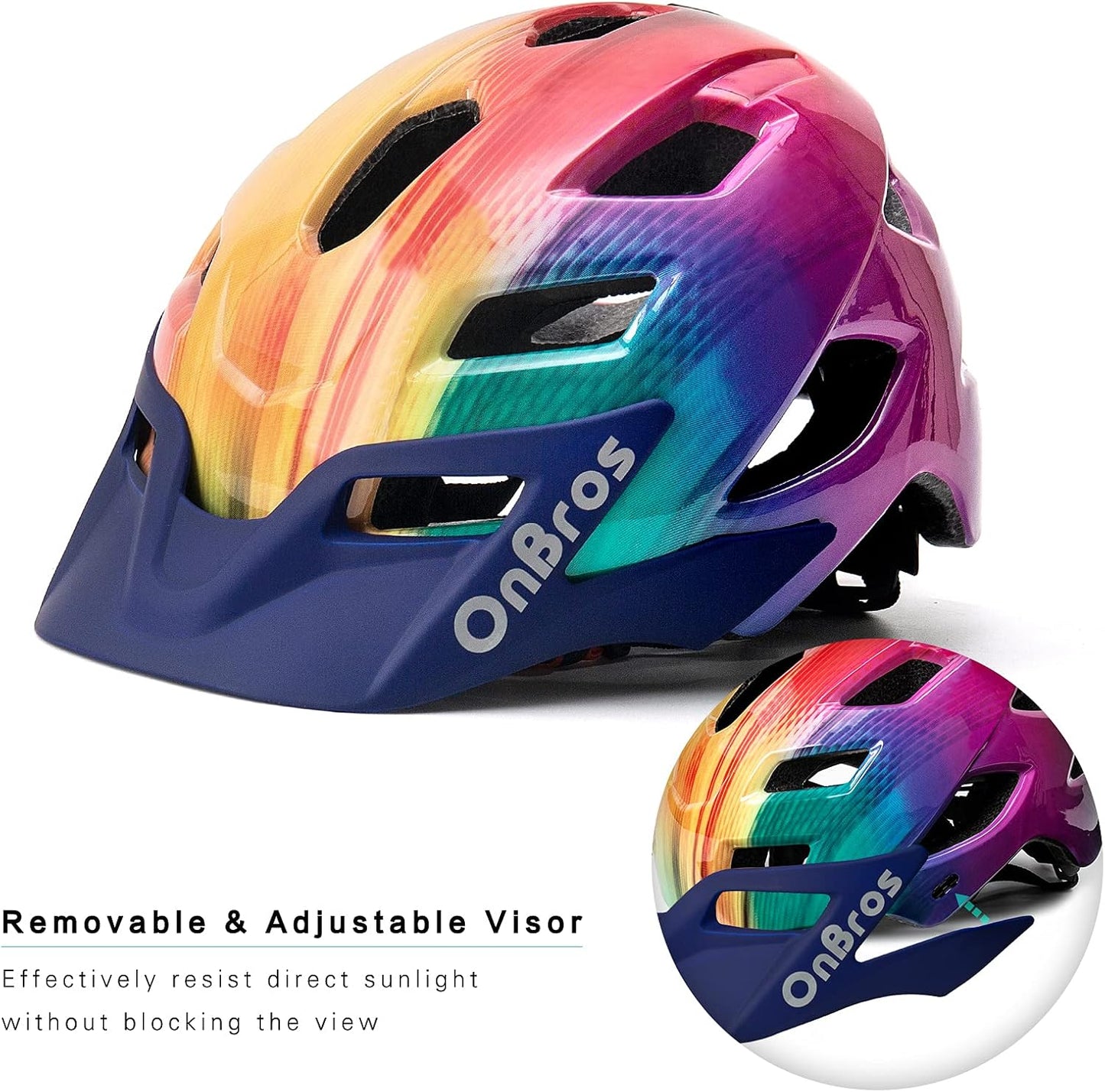 OnBros Kids Bike Helmet - Bike Helmets for 5-14 Boys or Girls with Visor, Children Bicycle Helmet for Skateboard Mountain Scooter Road Cycling, Lightweight and Adjustable 50-57CM