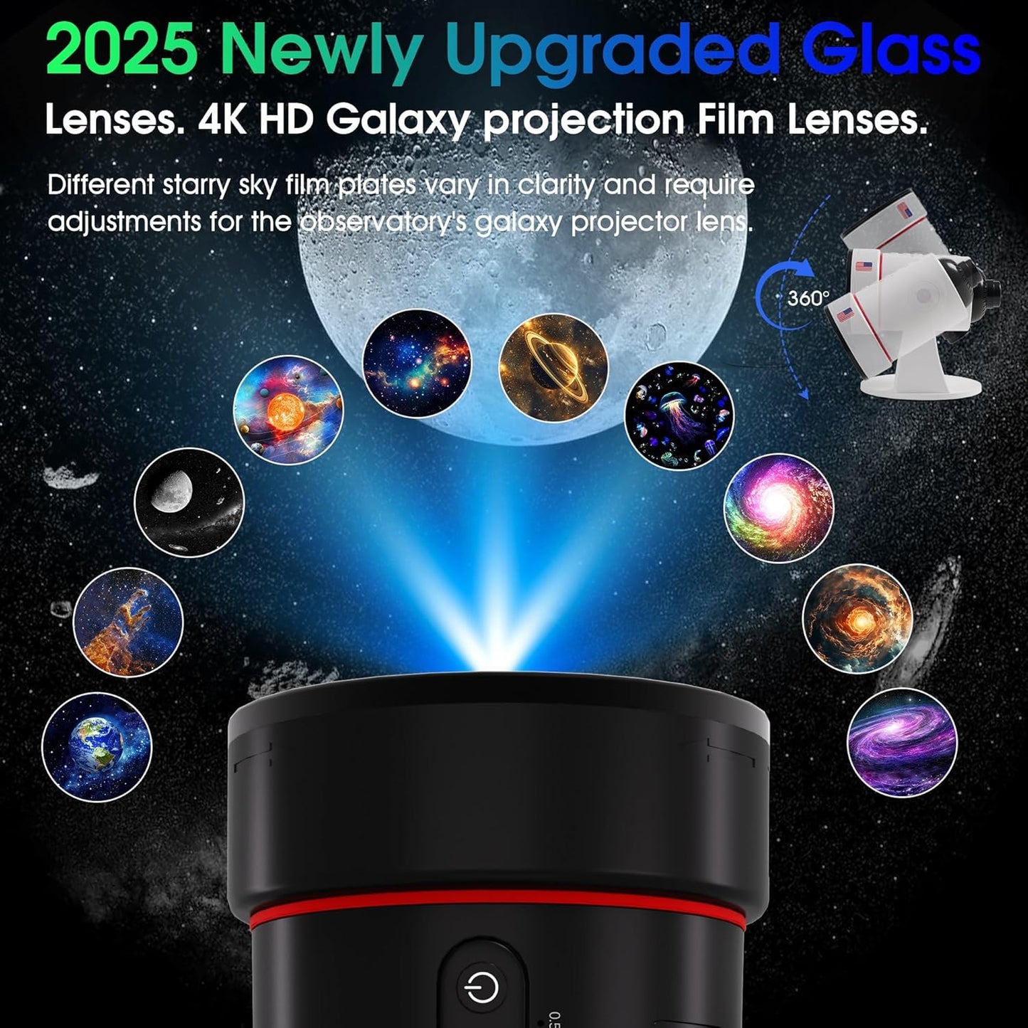 Galaxy Projector，Upgraded 4K HD Star Projector Lens, 10 Realistic Nebula Scenarios Room Lights，Timer Off Controls&8-Color Night Light，Super Wide Ceiling Coverage for Bedrooms Home Theaters Kids Rooms