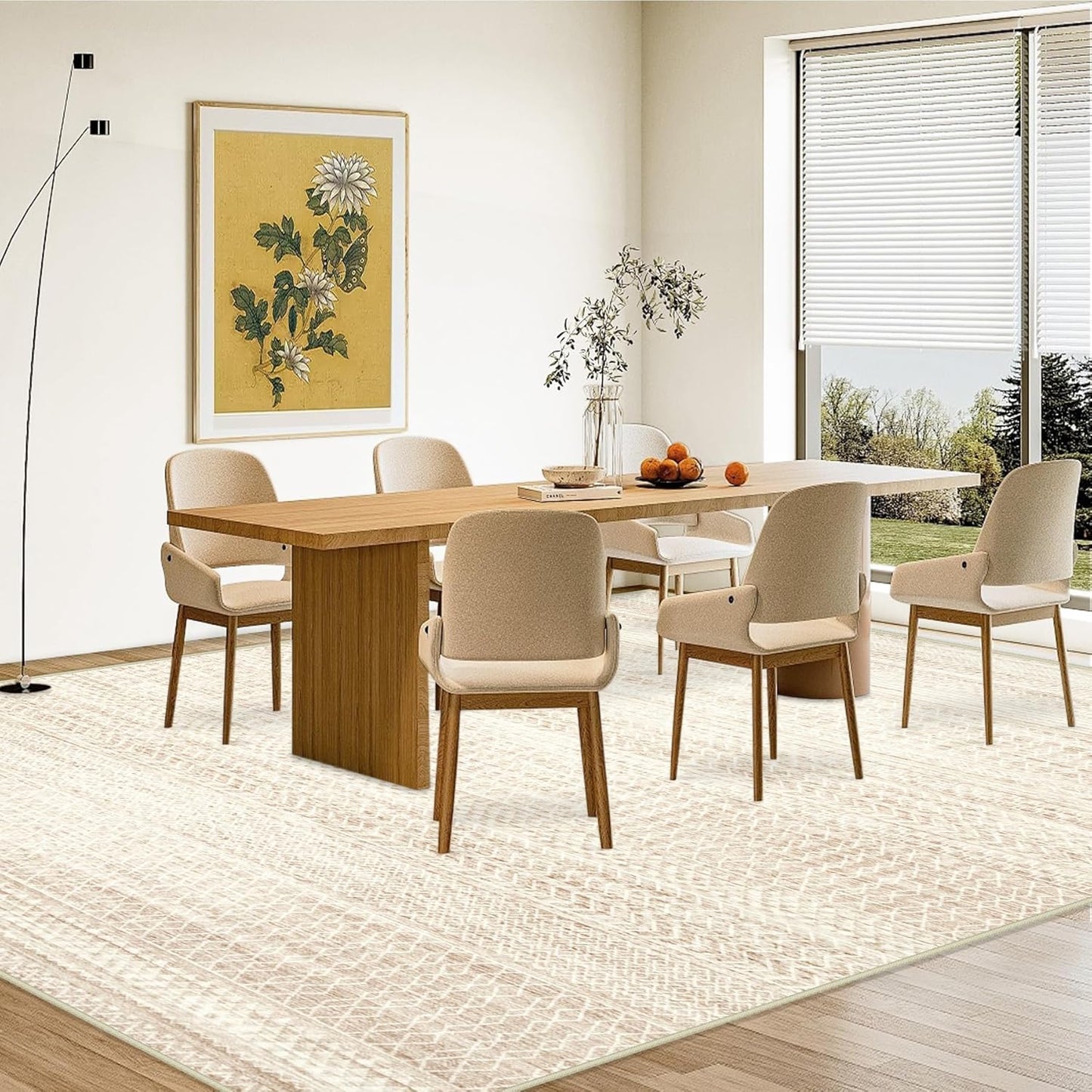 Large Living Room Area Rug 8x10, Machine Washable Vintage Boho Moroccan Rugs Geometric Neutral Rug Non-Shedding Low Pile Distressed Farmhouse Carpet for Bedroom Dining Table Office(8'x10',Ivory Beige)