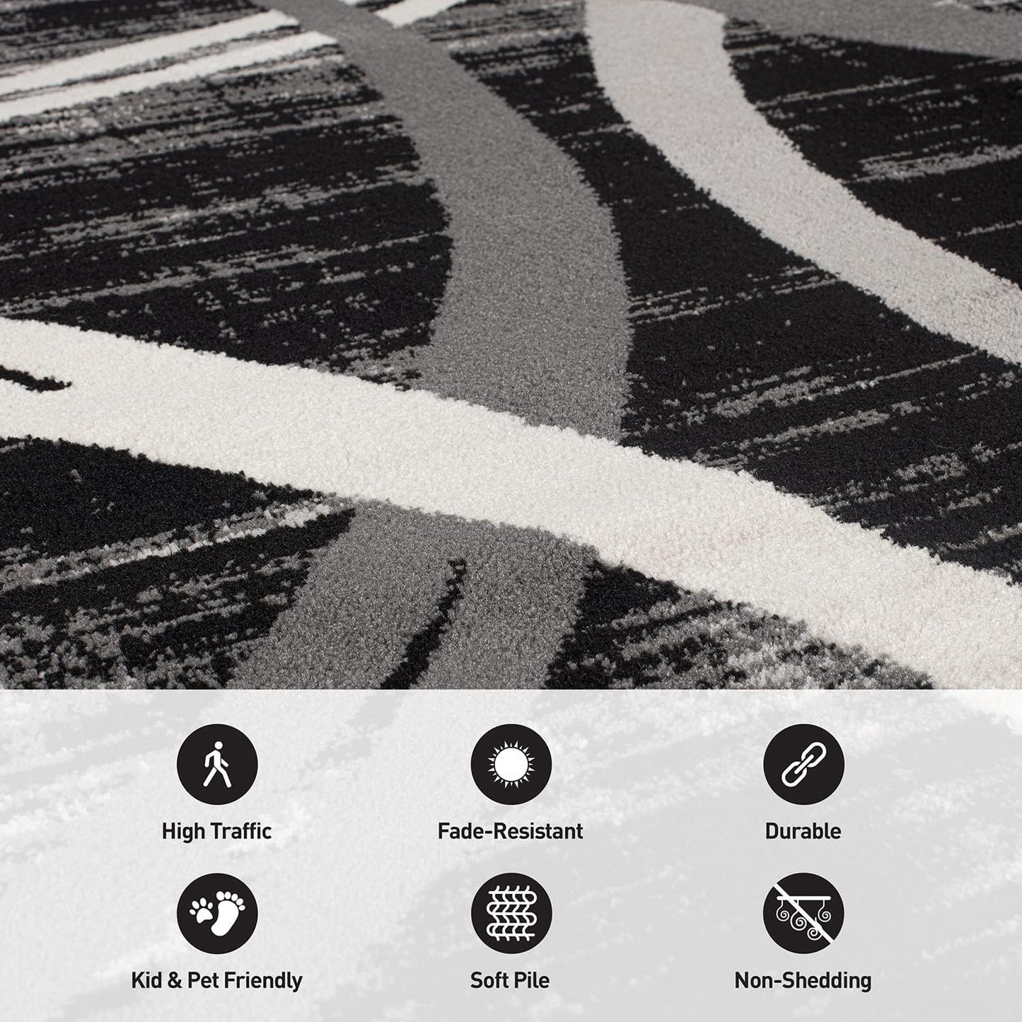 Rugshop Modern Wavy Circles Design Area Rug 6'6" x 9' Black