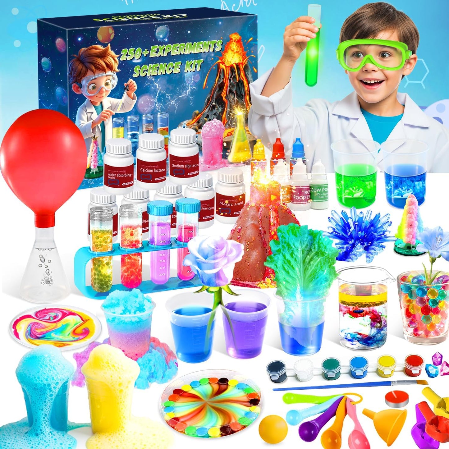 250+ Experiments Science Kits for Kids, STEM Activities Educational Science Kits Gifts with Chemistry Set, Erupting Volcano and Growing Crystal Tree