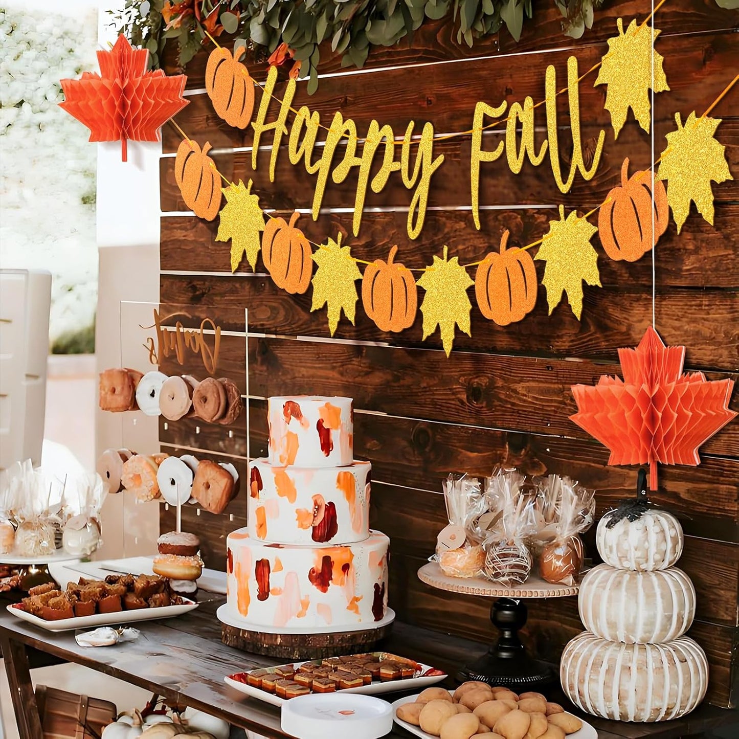 Happy Fall Party Decorations, with Pre-strung Pumpkin Banners and Hanging Swirls, Thanksgiving Hanging Decorations, Autumn Pumpkin Decorations for Home Indoor Fall Thanksgiving Party