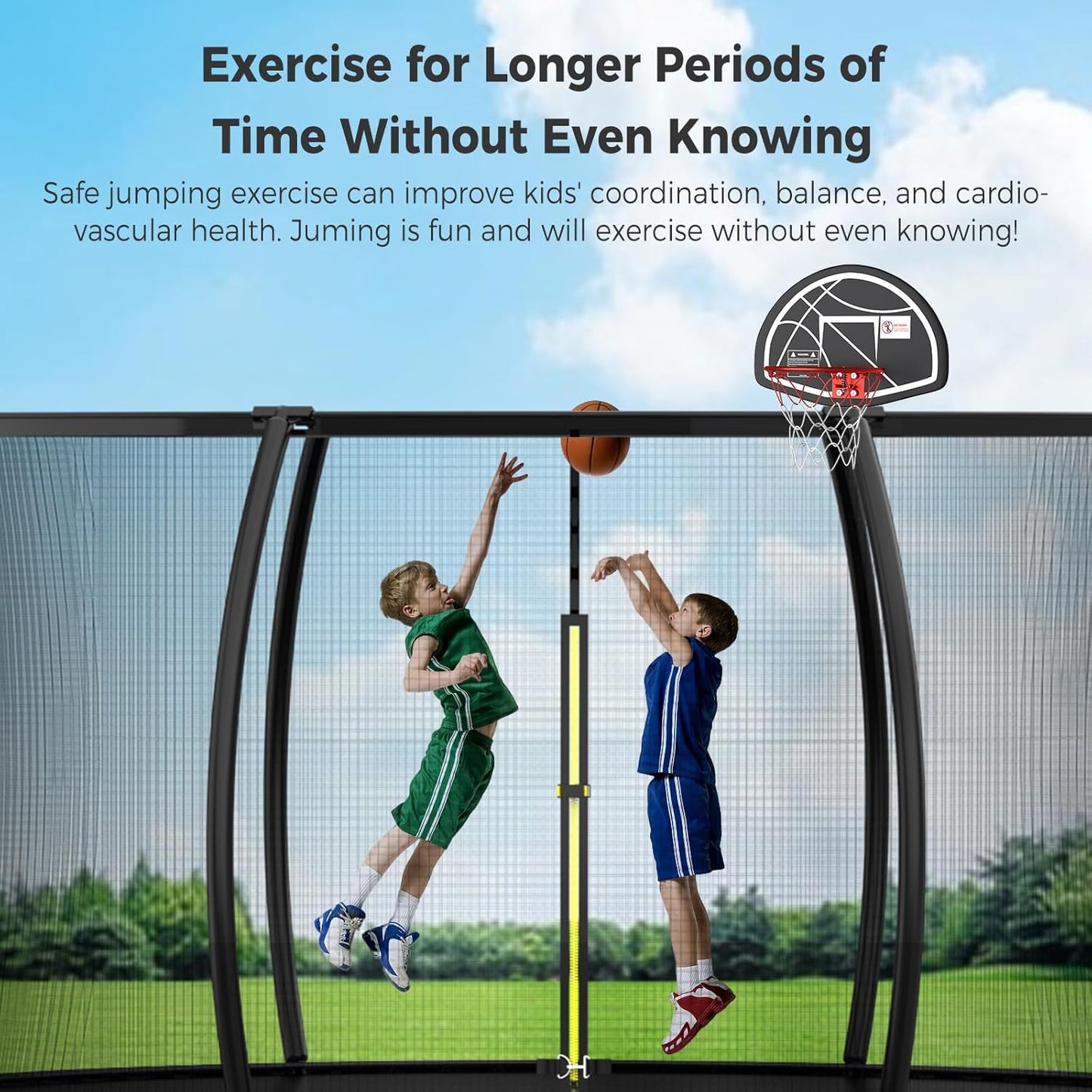 Tatub Large Trampolines Outdoor 10 12 14 15 16FT for Kids and Adults,Outdoor Recreational Pumpkin Trampolines with Curved Poles and Safety Enclosure Net, Basketball Hoop, Ladder