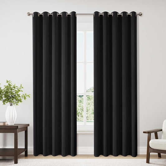 ChrisDowa Blackout Curtains 70 inches Wide for Bedroom - 2 Panels Set Extra Wide Grommet Thermal Insulated Room Darkening Curtains for Living Room (Black, 70 x 84 Inch)