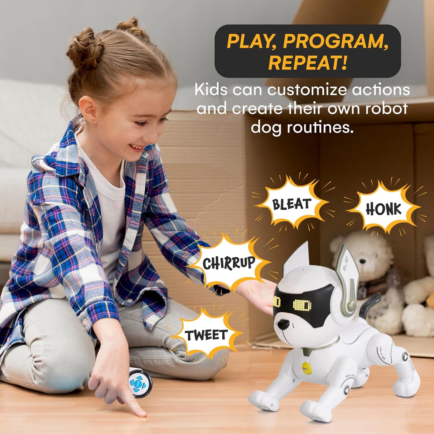Top Race Robot Dog - Interactive Rechargeable RC Dog Toy for Kids with Gesture Sensing, Adventure Mode, Programming Tricks, STEM Learning - Robotic Pet for Ages 8-12 - White
