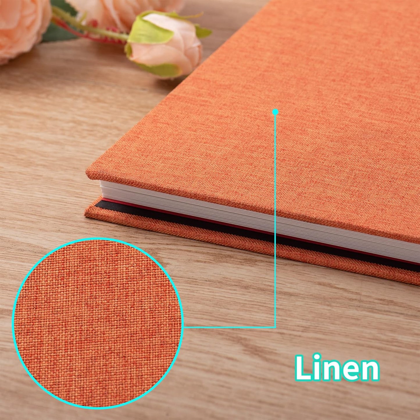 Photo Album Self Adhesive Scrapbook Album for 4×6 Pictures DIY Magnetic Linen Cover Album 15 Sheets/30 Blank Pages for Family Wedding, Birthday, Christmas, Anniversary (Orange)