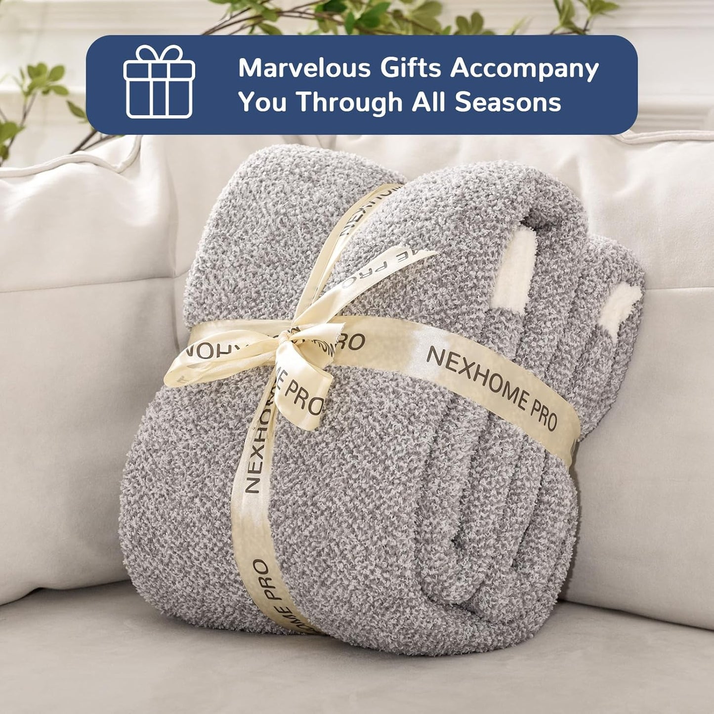 NEXHOME PRO Super Soft Throw Blankets for Couch, Reversible Warm Blankets Cozy Knit Blanket for Women, Fuzzy Plush Lightweight Throws for Sofa, Bed, Picnic, Taupe Grey, 50 x 60 inches