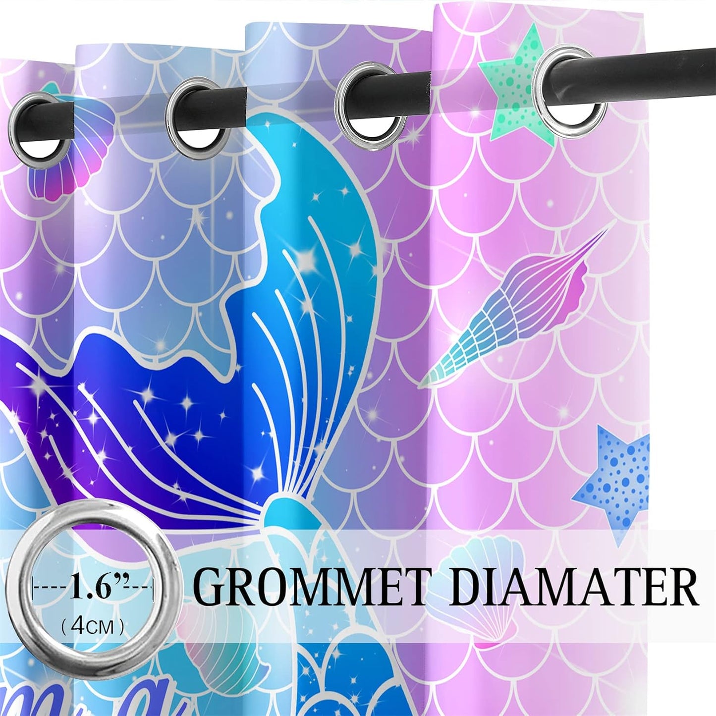 Mermaid Curtain Panels for Girls Room 2Pcs, Pink Cartoon Blackout Curtains 84 inch Length for Girls Bedroom Nursery Room Grommet Top Thermal Insulated Curtains, Dinosaur Print, 82" x 84"