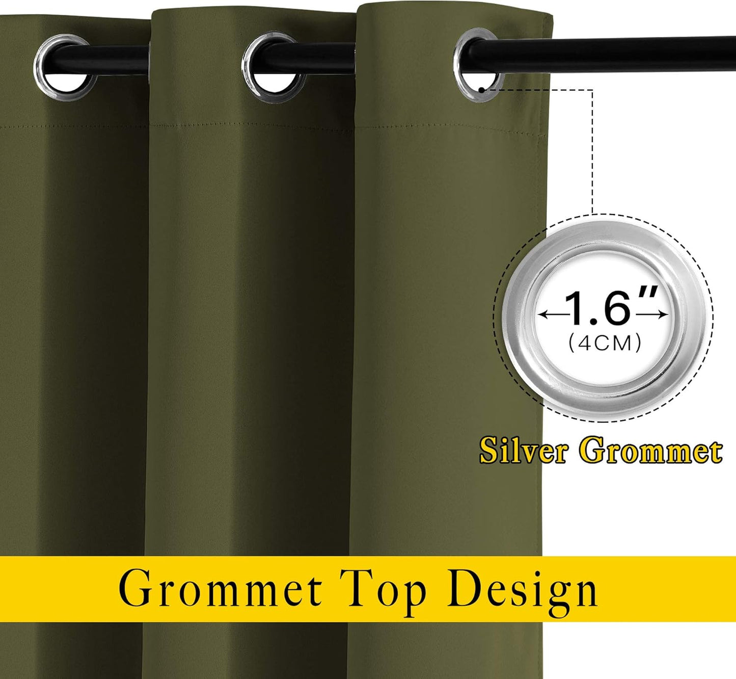NICETOWN Bedroom Room Darkening Curtains and Drapes - Window Treatment Thermal Insulated Solid Grommet Room Darkening Draperies for Bedroom (Olive, Set of 2, 46 by 54 Inch)