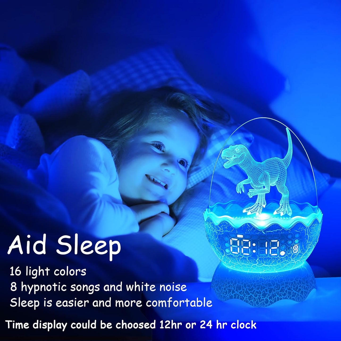 Dinosaur Night Light for Kids with Alarm Clock White Noise Bluetooth Speaker, Dinosaur Toys 16 Colors LED Decor Light with Remote Control &Timer, Dinosaur Gifts Birthday Xmas Gift for Boys/Girls/Kids…