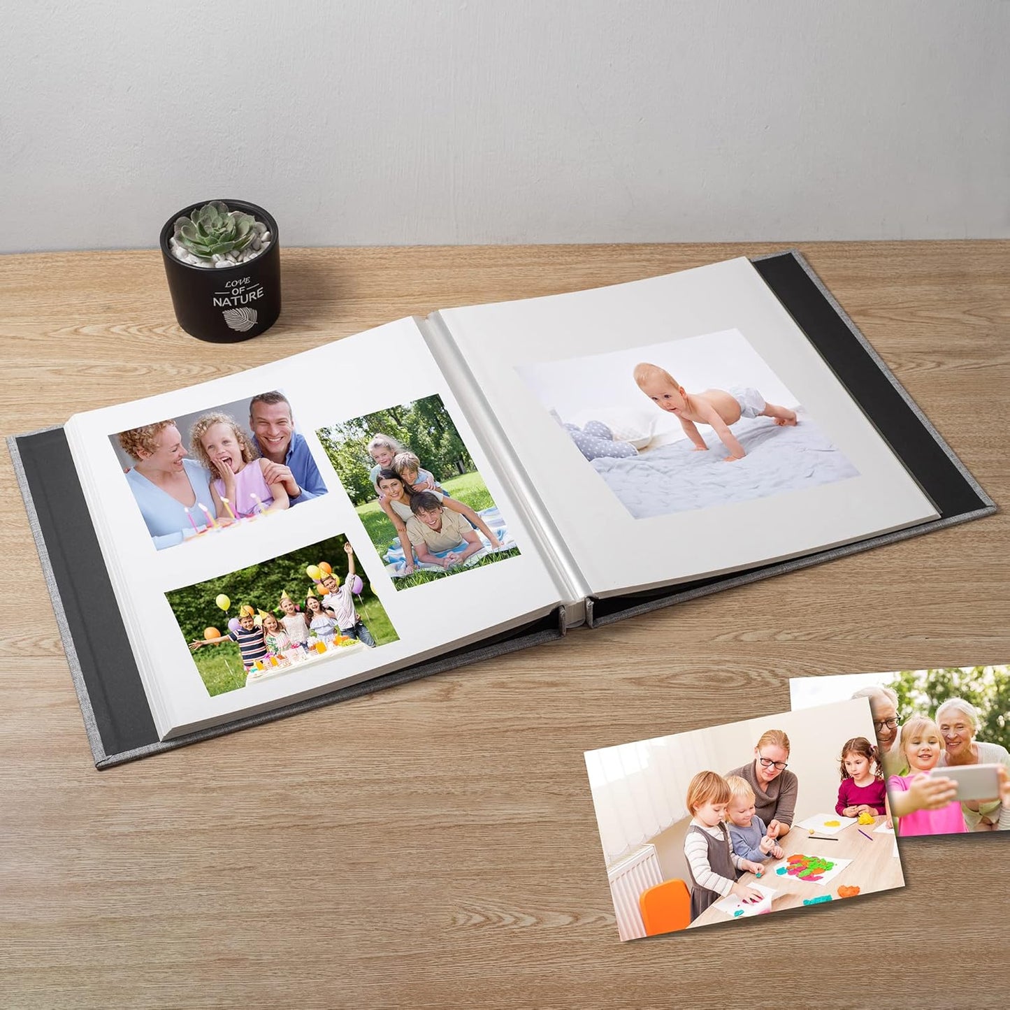 Large Photo Album Self Adhesive Scrapbook Album for 4×6 5×7 8×10 Pictures DIY Magnetic Linen Cover Album 60 Pages for Family Wedding Gifts with Metal Pen and Plastic Board