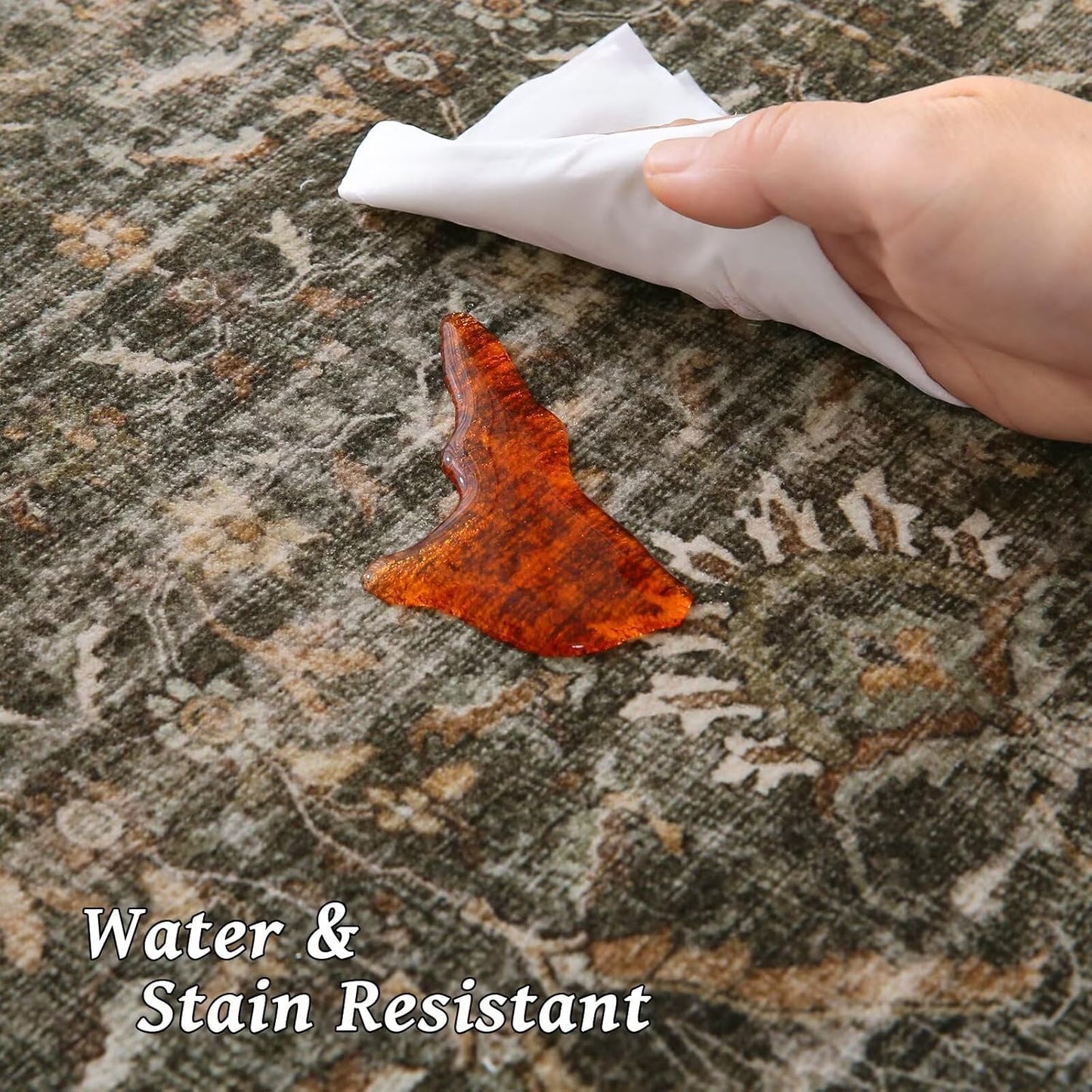 Washable 6x9 Area Rugs for Living Room, Boho Non-Slip Silicone Backing Large Rugs for Bedroom Dining Room Nursery Office, 0.3" Neutral Oriental Throw Carpet with 0.16" Cushioning Pad,Deep Brown/Multi