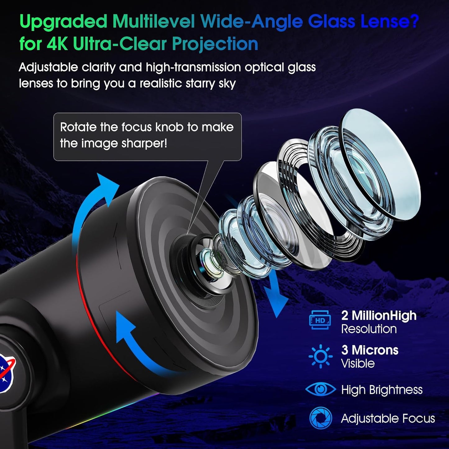 Galaxy Projector，Upgraded 4K HD Star Projector Lens, 10 Realistic Nebula Scenarios Room Lights，Timer Off Controls&8-Color Night Light，Super Wide Ceiling Coverage for Bedrooms Home Theaters Kids Rooms