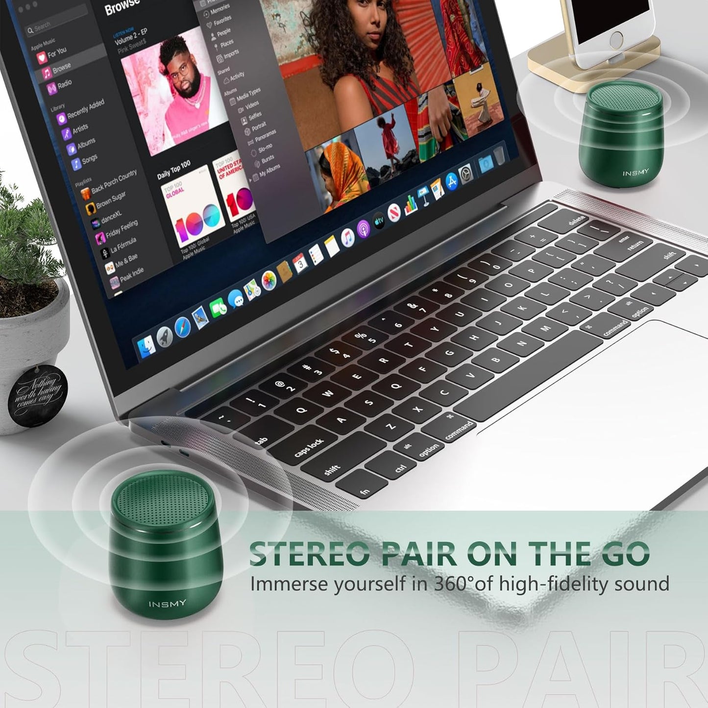 INSMY Small Bluetooth Speaker, Waterproof Mini Portable Wireless Speaker, Punchy Bass Rich Audio Stereo Pairing, Handheld Pocket Size for Hiking Biking Gift Laptop Tablet (Green)