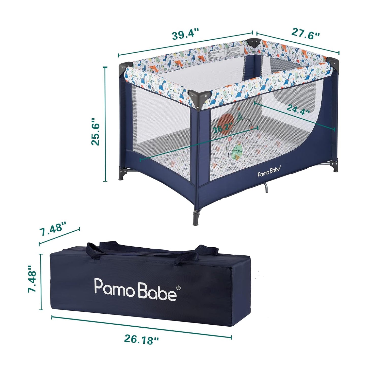 Pamo Babe Travel Foldable Portable Bassinet Baby Infant Comfortable Play Yard Crib Cot with Soft Mattress Breathable Mesh Walls, and Carry Bag Blue