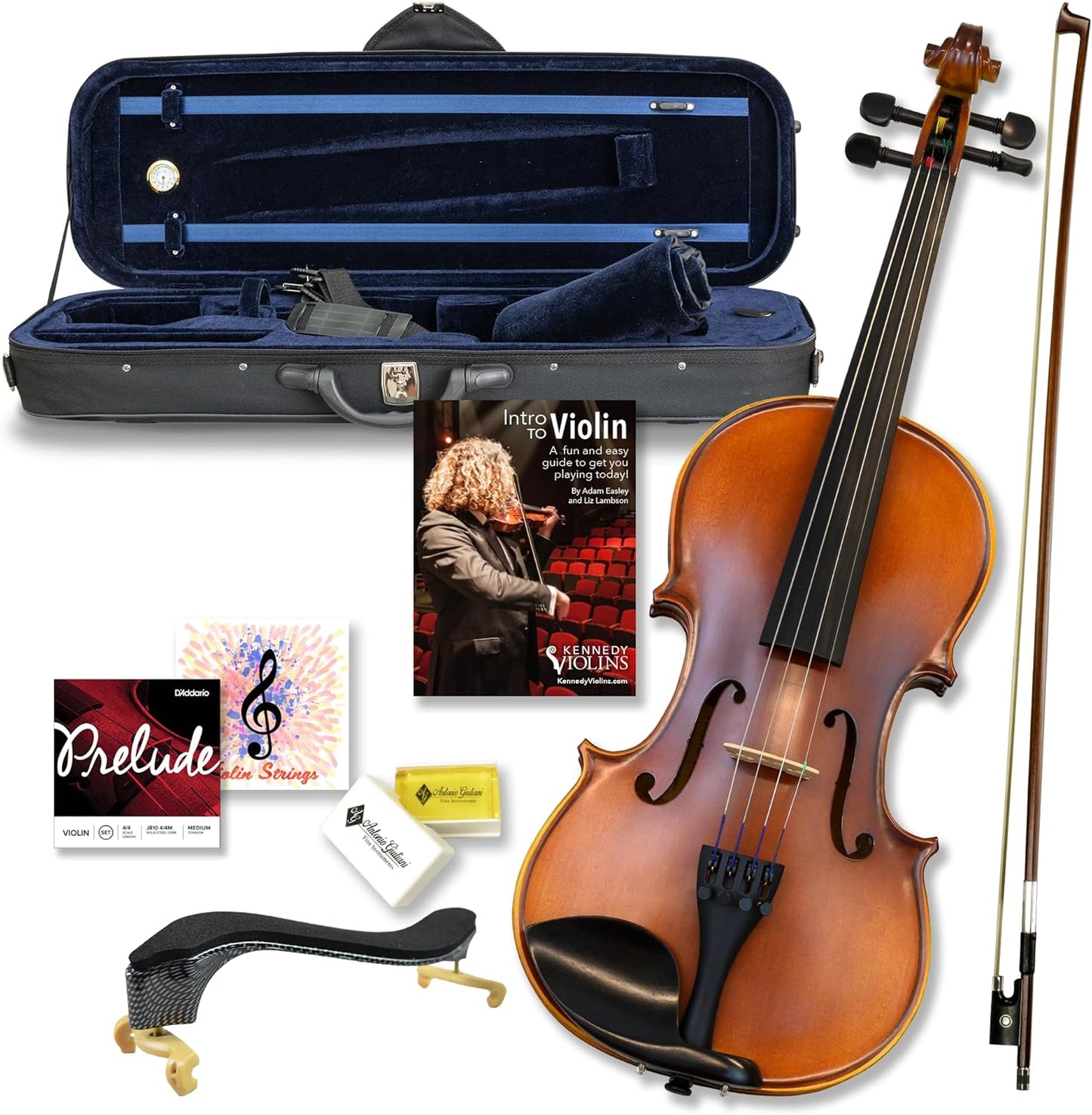 Bunnel Premier Violin Clearance Outfit 3/4 Size - Carrying Case and Accessories Included - Solid Maple Wood and Ebony Fittings By Kennedy Violins