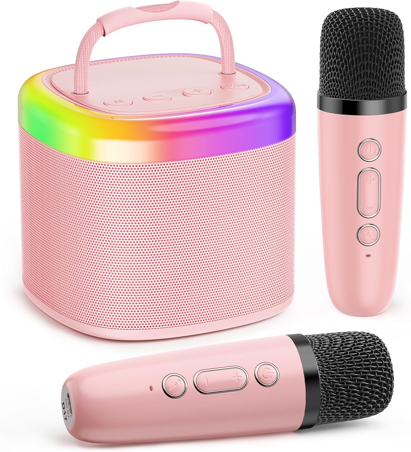 JYX Mini Karaoke Machine for Kids, Portable Bluetooth Karaoke Speaker Unpowered Cabinets with 1 Wireless Microphones and Party Lights and Adults, Birthday Gifts for Girls Boys Family Home Party(Pink)