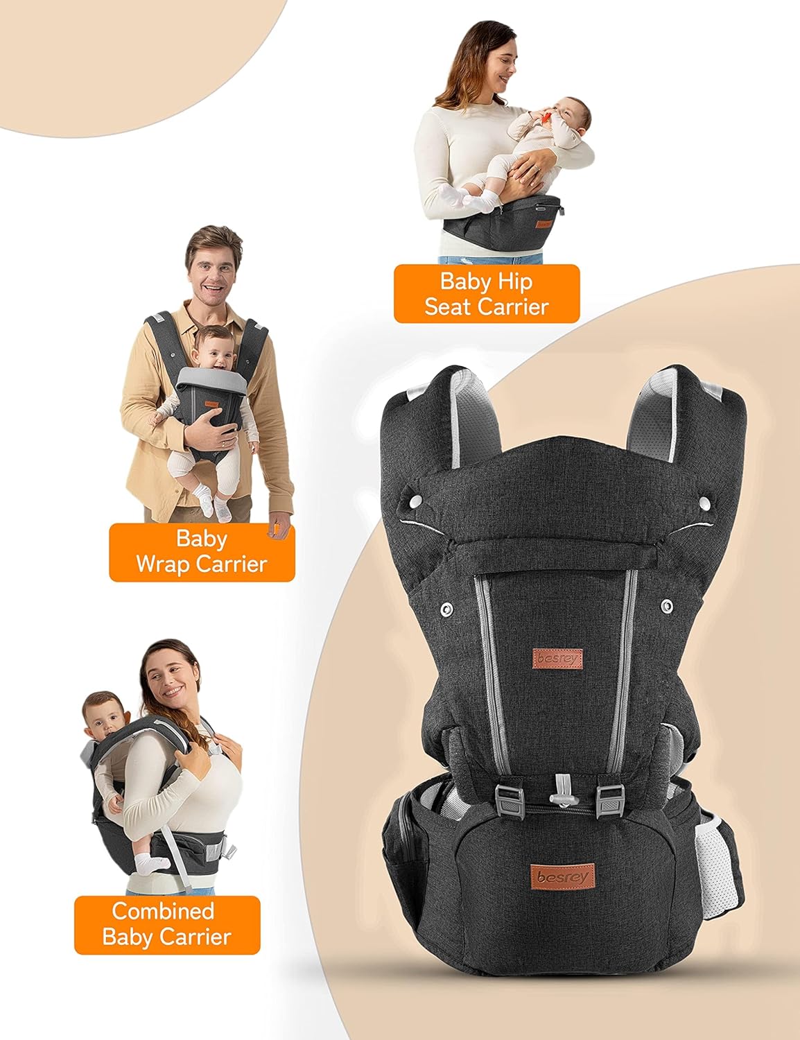besrey Baby Carrier Hip Seat for Dad, Front Summer Infant Carrier Newborn to Toddler, Plus Men Backpack Holder, Harness for Carrying Infant, Hip Seat with Strap