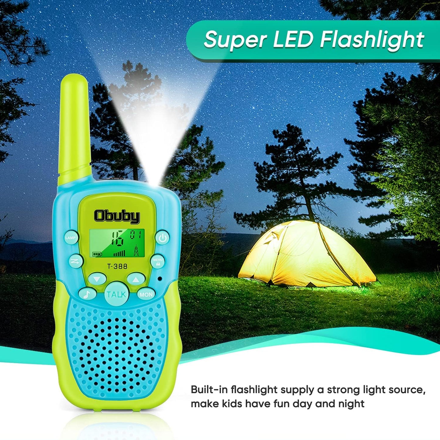 Obuby Toys for 3-12 Year Old Boys Walkie Talkies for Kids 22 Channels 2 Way Radio Gifts Toys with Backlit LCD Flashlight 3 KMs Range Gift Toys for Age 3 up Boy and Girls to Outside , Hiking, Camping
