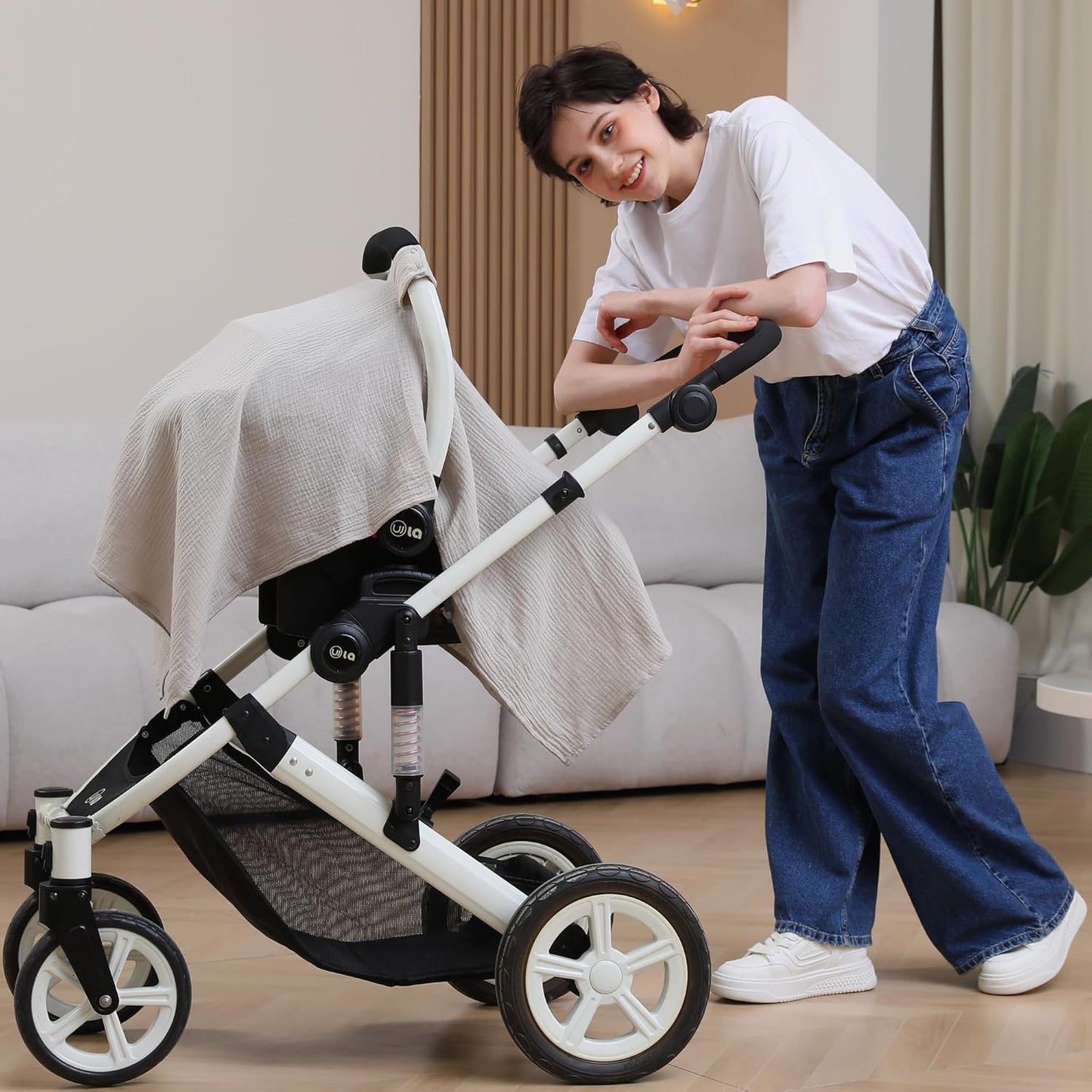 100% Muslin Cotton Car Seat Cover Baby, Carseat Canopy Cover, Universal Fit Stroller Covers for Boys and Girls (Summer Wheat)