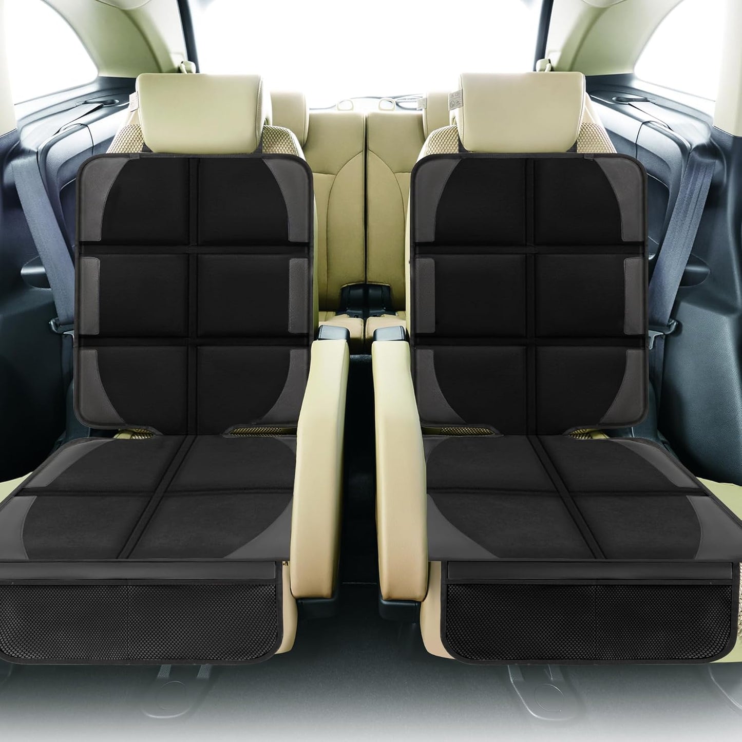 Car Seat Protector for Child Car Seat, 2 Pack Baby Car Seat Covers with Mesh Pockets & Non-Slip Backing 600D Durable Seat Protector Under Baby Car Seat for Car Back Seat (Black, Large)