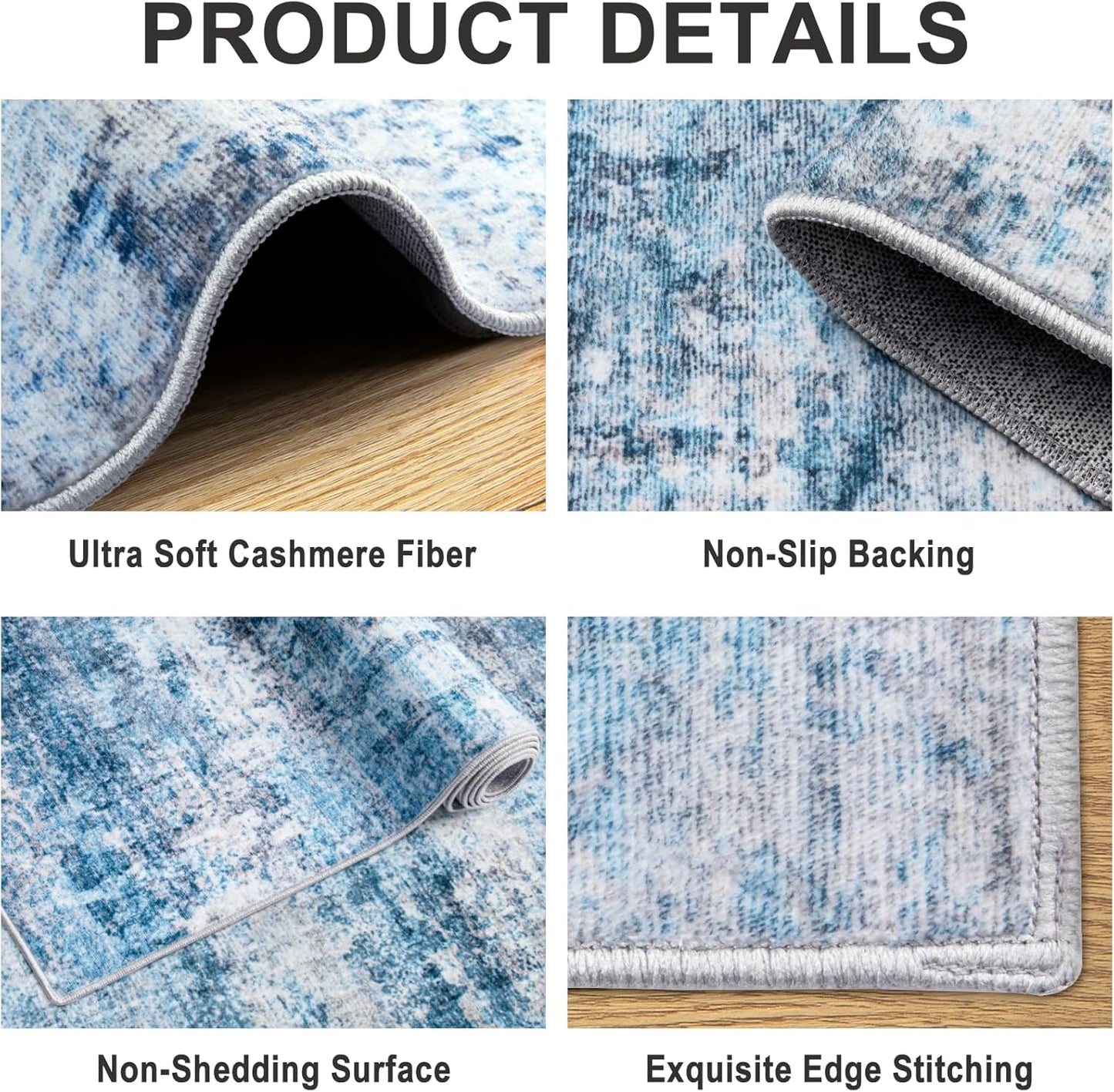 Area Rugs 10x12 Living Room - Washable Rug Modern Abstract Soft Large Neutral Non-Slip Carpet Indoor Floor Thin Carpets for Bedroom Dining Room Farmhouse Nursery Home Office Blue Grey