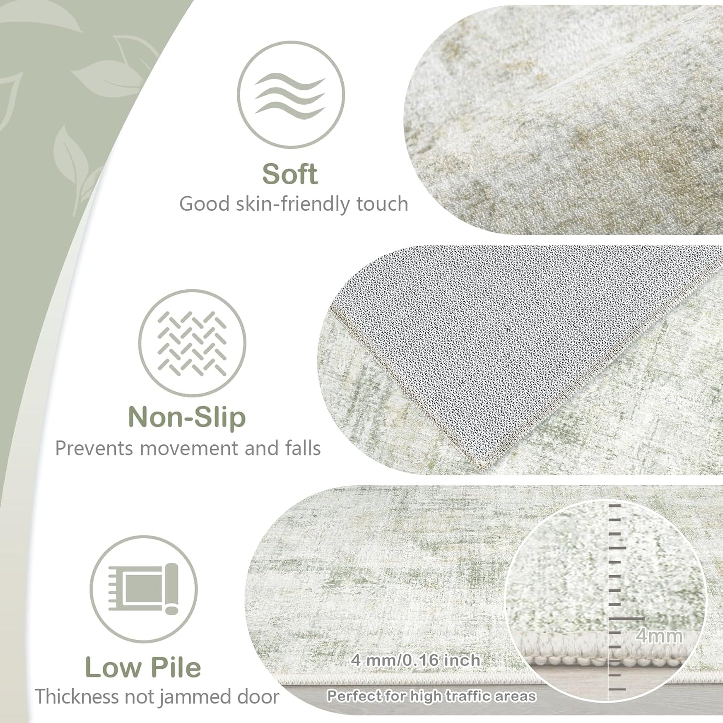 Area Rugs 8x10 Living Room: Washable Rug Modern Abstract Large Rugs Soft Non Slip Neutral Rug Stain Resistant Indoor Carpet for Bedroom Kitchen Dining Room Home Office Rugs(Green Brown,8'x10')