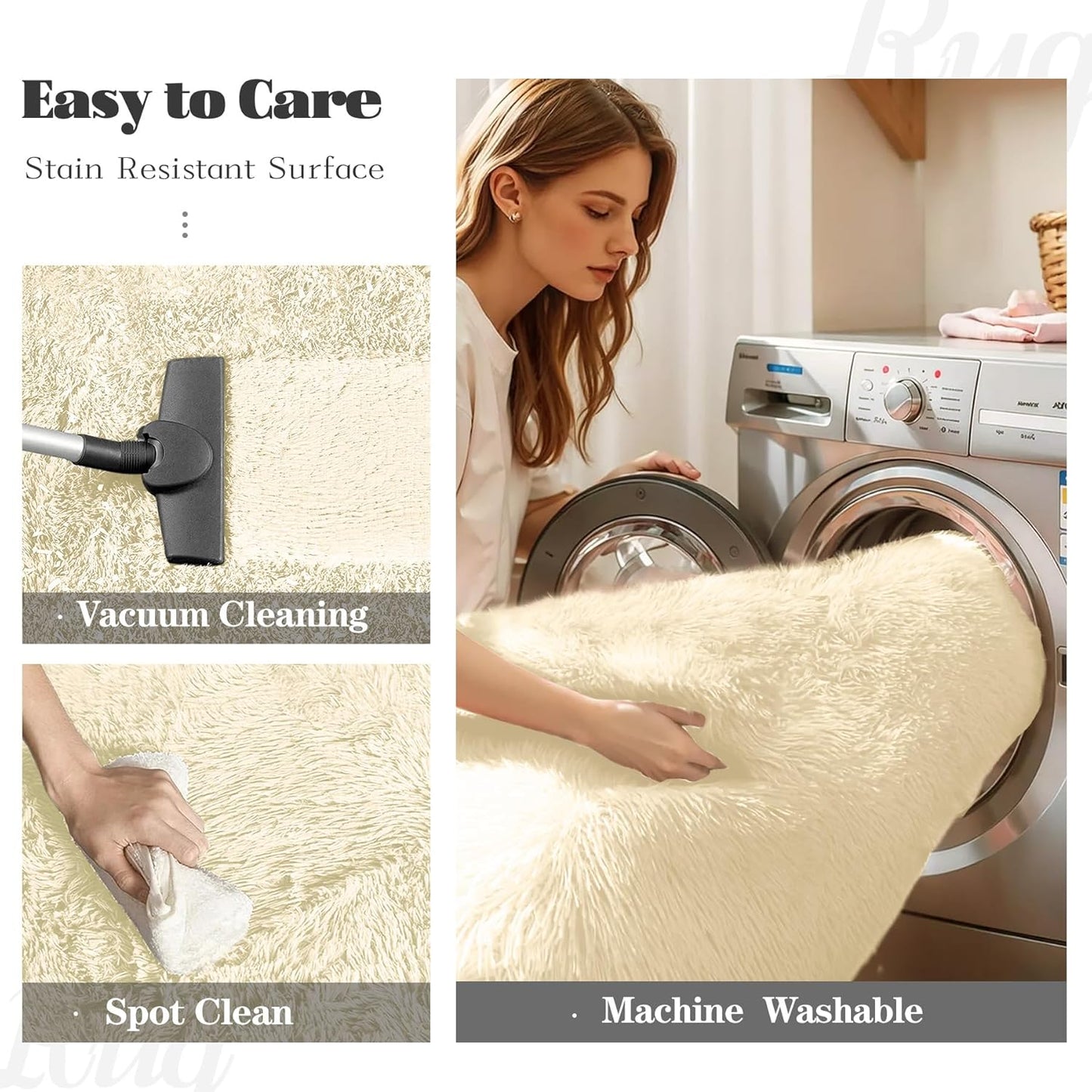 5x8 Area Rug for Living Room: Fluffy Shag Soft Washable Rugs Fuzzy Plush Indoor Carpet for Bedroom Nursery Playroom Dorm Kids Girls Boys Room (Cream White, 5'x8')