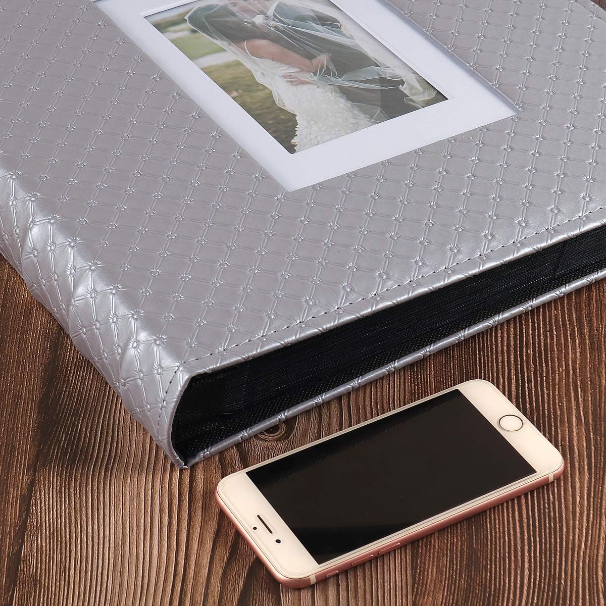 RECUTMS Photo Album 4x6 Holds 500 Photos Black Inner Page Button Grain Leather Larger Capacity Horizontal and Vertical Photos Wedding Pictures Album Birthday Christmas Baby Family Photo Book(Grey)
