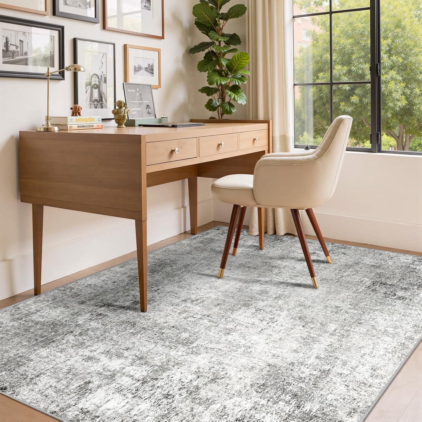 Washable Area Rugs 3'x5' Non-Slip Modern Abstract Soft for Living Room Entryway Bedroom Nursery, Print Pattern, Gray White Grey