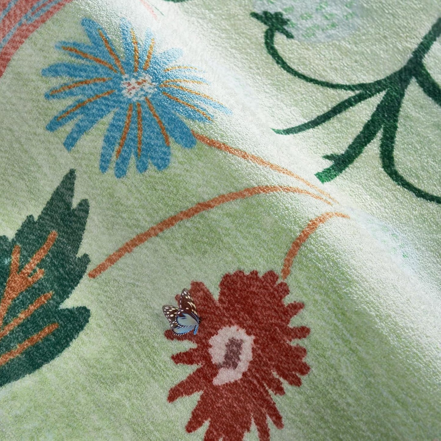 Farmhouse Rugs for Living Room 5x7 Sage Green Floral Faux Fur Low Pile Non Slip Washable Botanical Area Rug Stain Resistant Soft Vintage Carpet Rug for Bedroom Office Dining Room Kids Playroom Spring