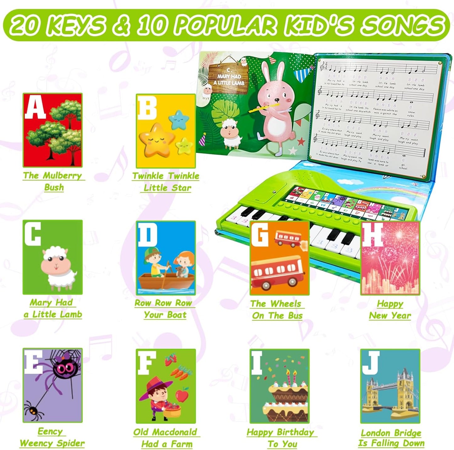 Kids Piano Book Toys - 20 Keys Kids Keyboard Piano Educational Music Toys, Children Gifts & Toddler Toys for 3 4 5 Year Old Boys and Girls