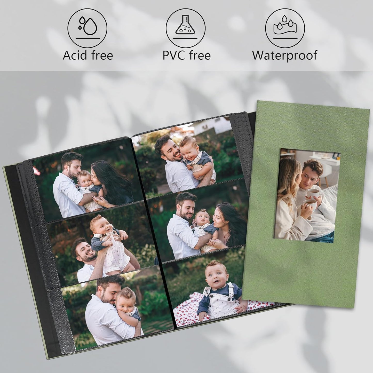 Photo Album 4x6 Pictrues 300 Pockets Linen Cover with Front Window Large Picture Book for Family Travel Wedding and Memory Keepsake Organizer Black