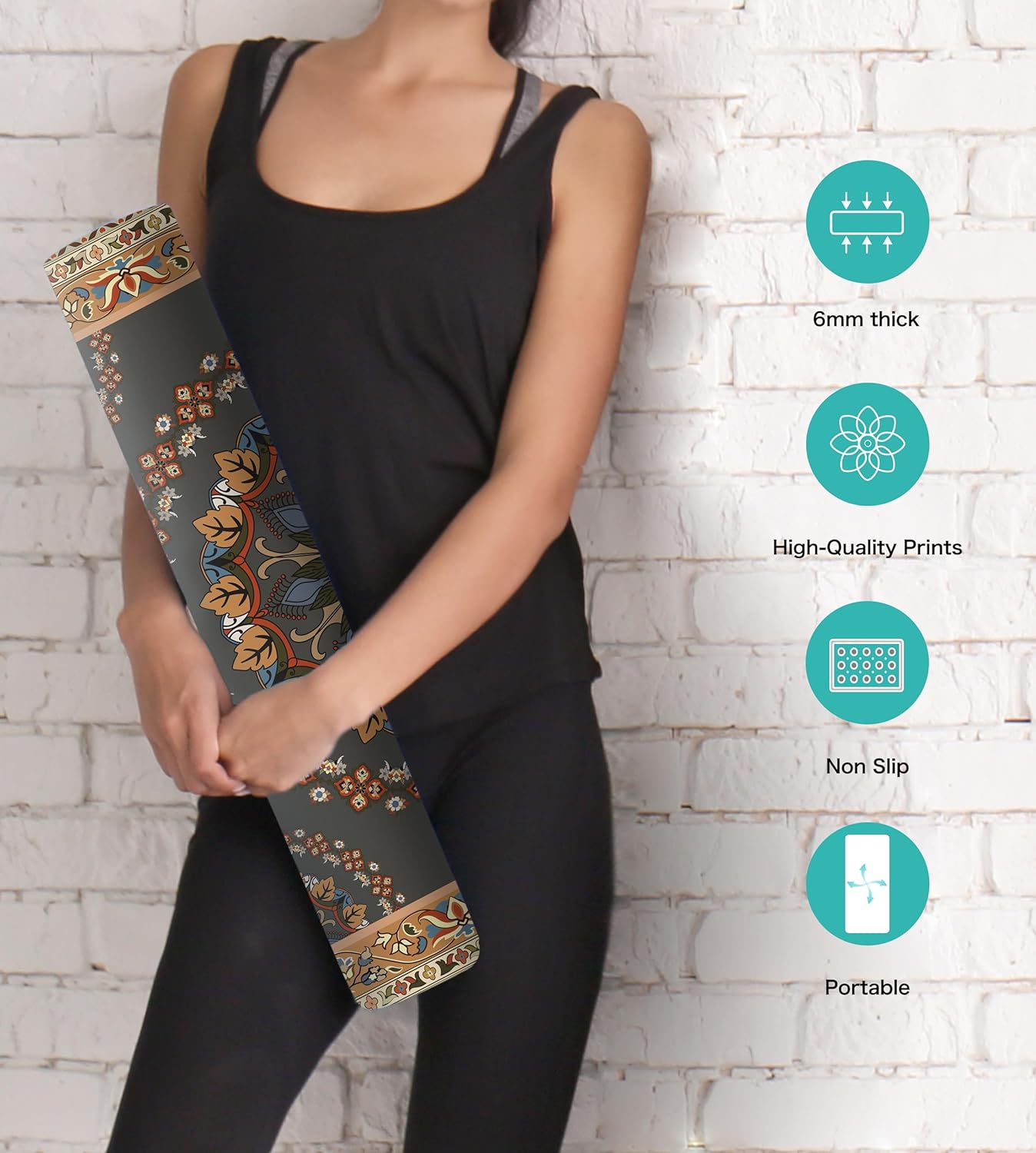 Non Slip Yoga Mat TPE Workout Mat for Men Women, Thick Workout Mat with Carrying Strap, Fitness Mats for Exercise, Yoga, Fitness, Pilates, Floor Workouts (72" x 24" x 6mm)