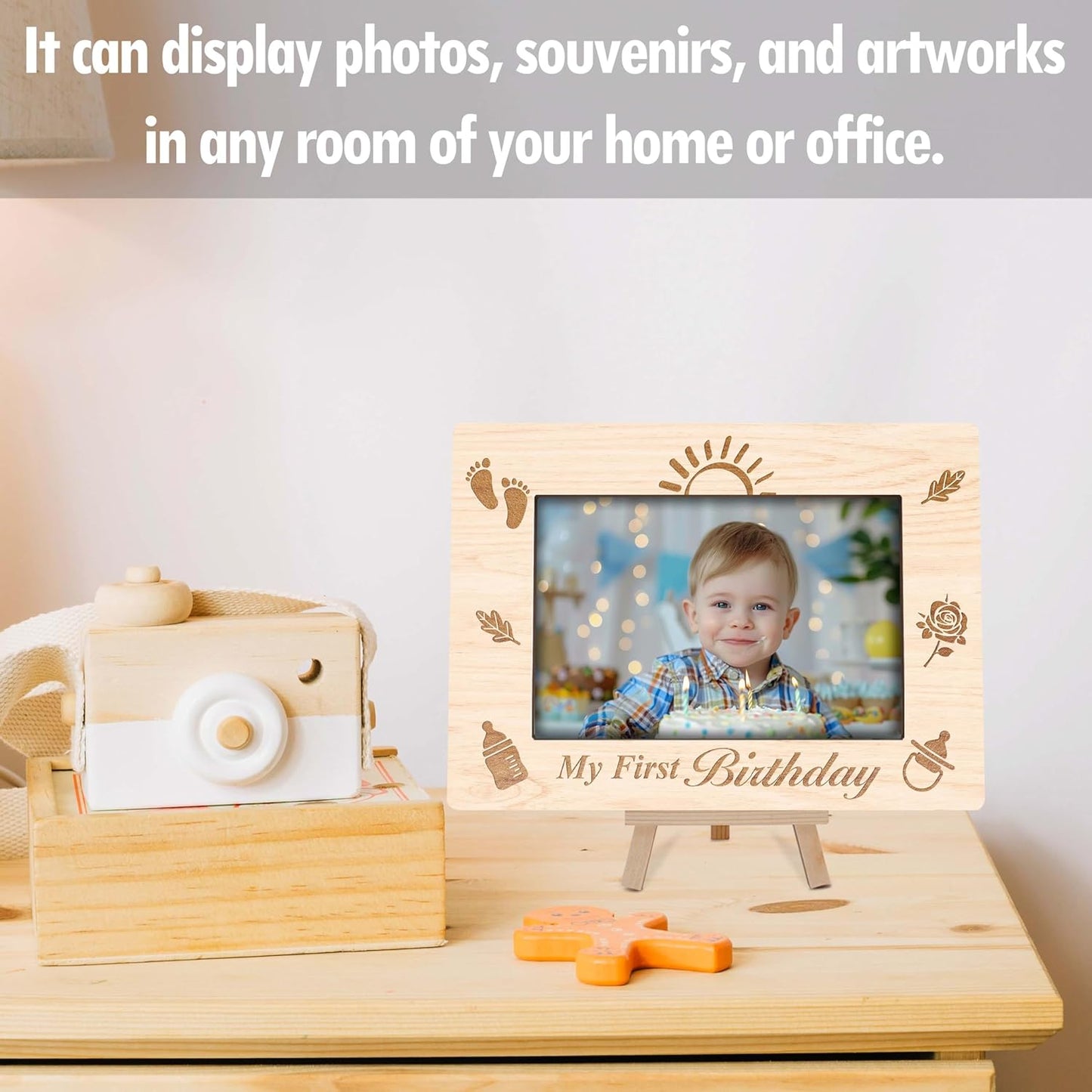My 1st Birthday Picture Frames, Childhood Milestone Wooden 4x6 Photo Frame with Easel, Baby First Year Birthday Gifts for Home Office Tabletop Display - G08