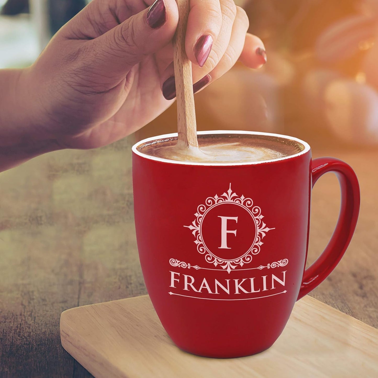 Custom Engraved Coffee Latte Mug - Personalized Coffee and Tea Cup (Red)