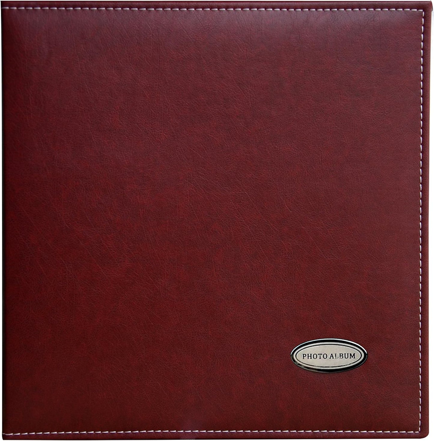 Magnetic Self-Stick Page Photo Album, Family Album, Leather Cover, Hand Made DIY Albums Holds 3x5, 4x6, 5x7, 6x8,8x10 Photos (Wine Red, Large)