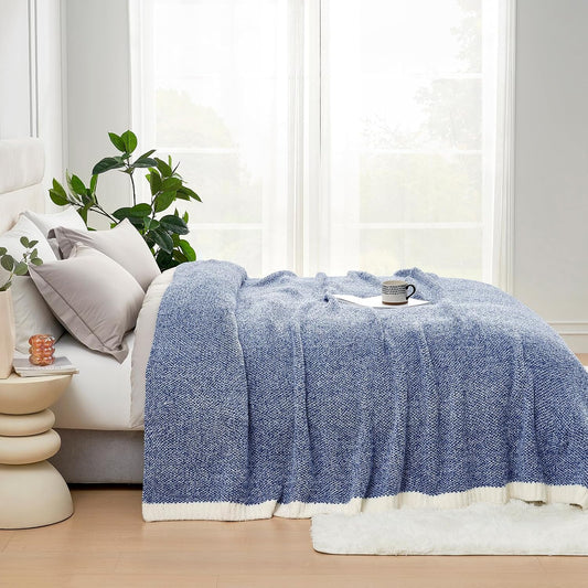 Snuggle Sac Oversized Blue Reversible Super Soft Blanket Twin XL Size for Bed and Sofa, Heather Blue, 66x90 inches