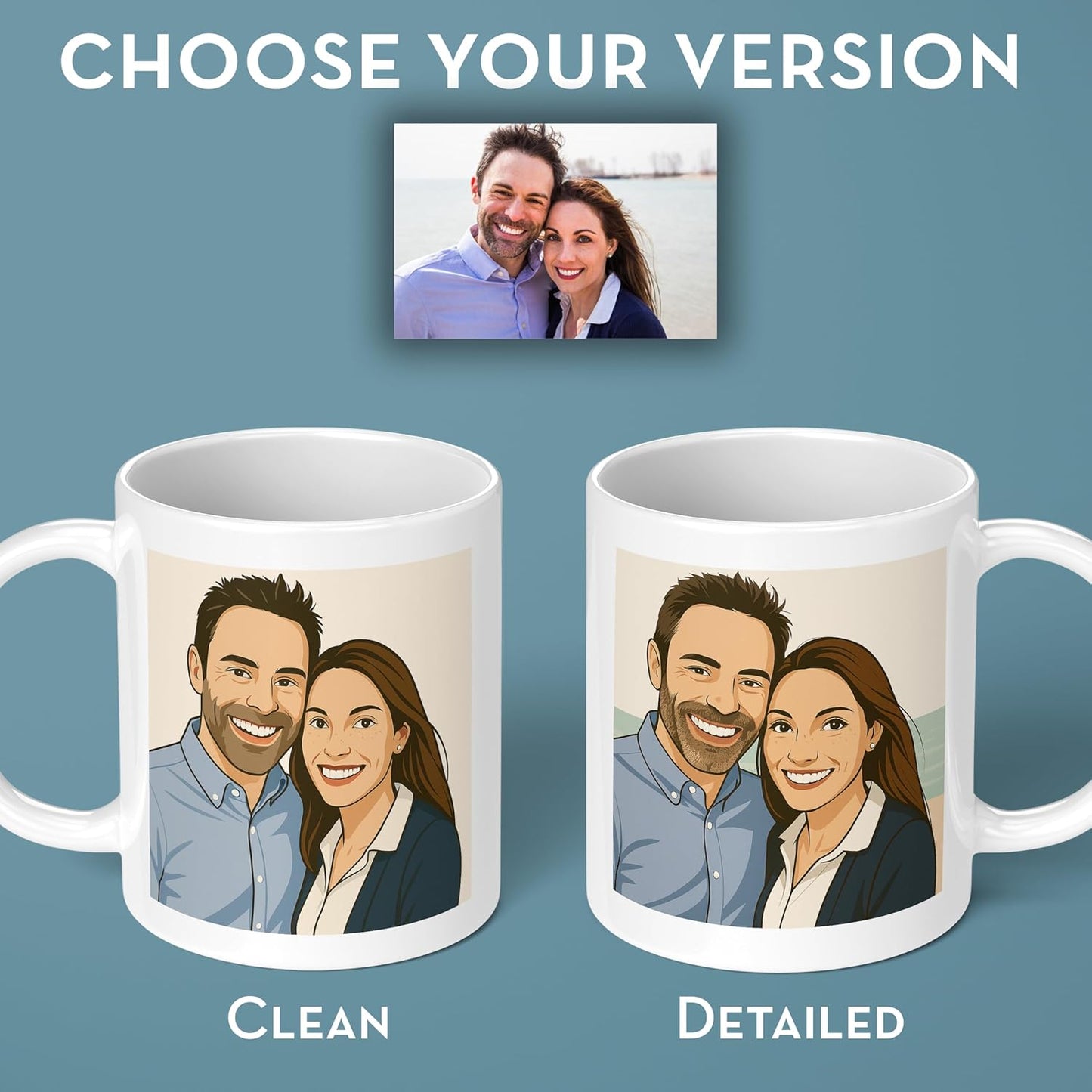 Personalized Coffee Mug, Custom Drawing Portrait Gift, Funny Customized Coffee Gift for Men & Women, Custom Mugs with Pictures, Light Blue 11oz Father's Day Mug