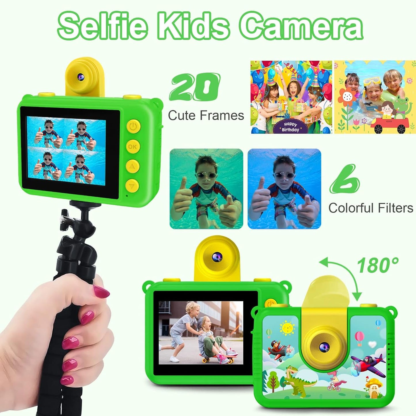 GKTZ Kids Camera - Waterproof Underwater Camera for Kids, Christmas Birthday Gifts for Boys Age 3-12, 1080P HD Children Digital Action Camera, Pool Toys for Kids Age 4-12