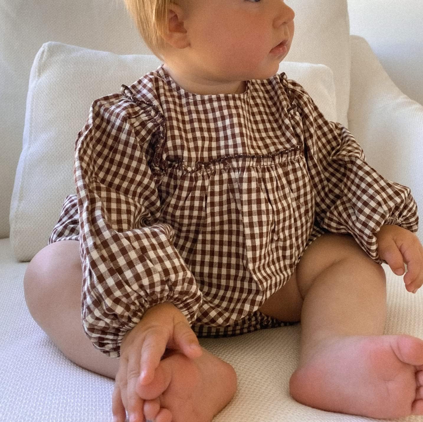 Douhoow Infant Baby Girl Plaid Romper Baby Sweatshirt Romper Ruffle Festival Clothes Fall Winter Outfits with Headband