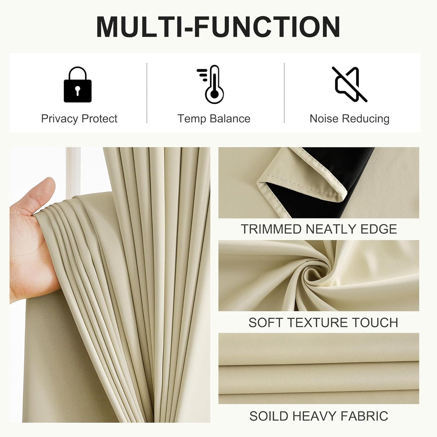 NICETOWN 100% Blackout Curtains for Bedroom, Thermal Insulated Window Curtains 63 Inch Length 2 Panels Set, Grommet Top Drapes for Living Room, 52" W x 63" L, Cream
