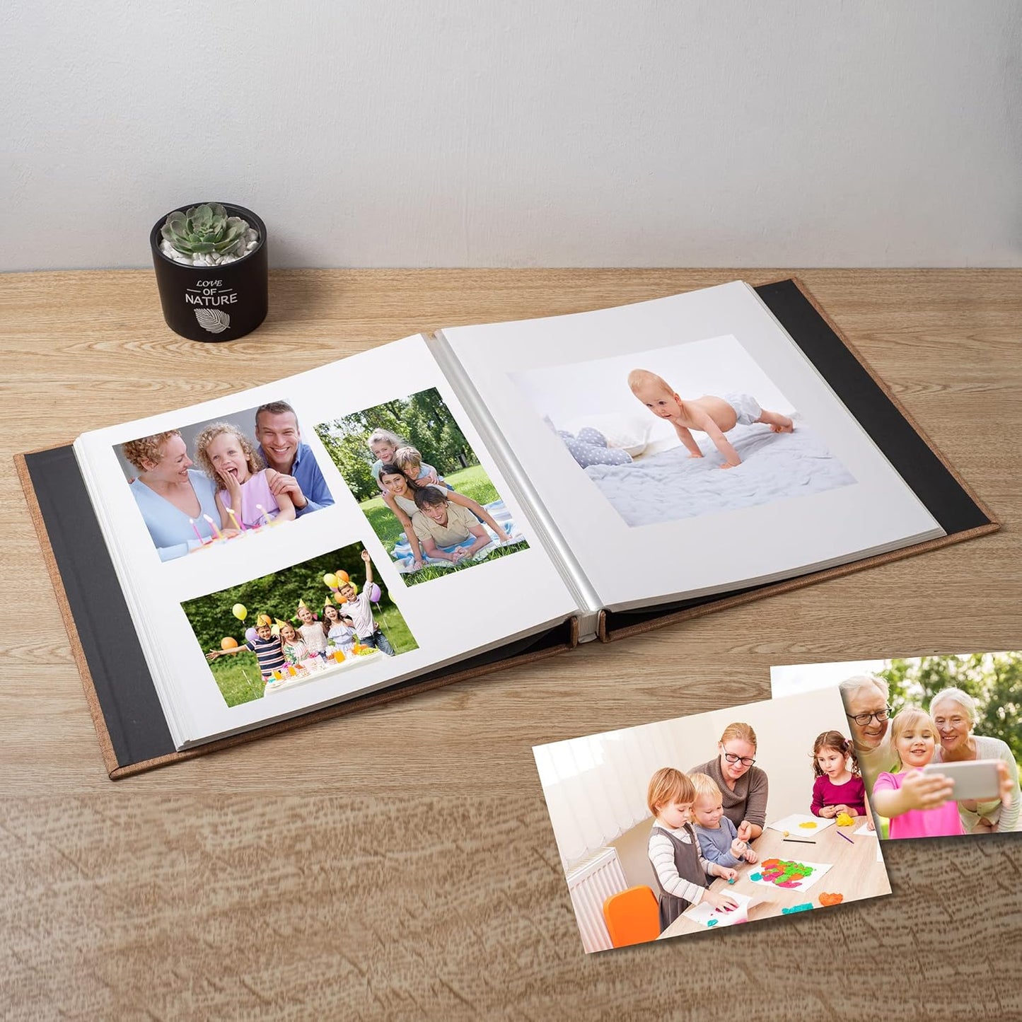 Large Photo Album Self Adhesive Scrapbook Album for 4×6 8×10 Pictures DIY Magnetic Linen Cover Album 40 Pages for Family Wedding Gifts with Metal Pen and Plastic Board