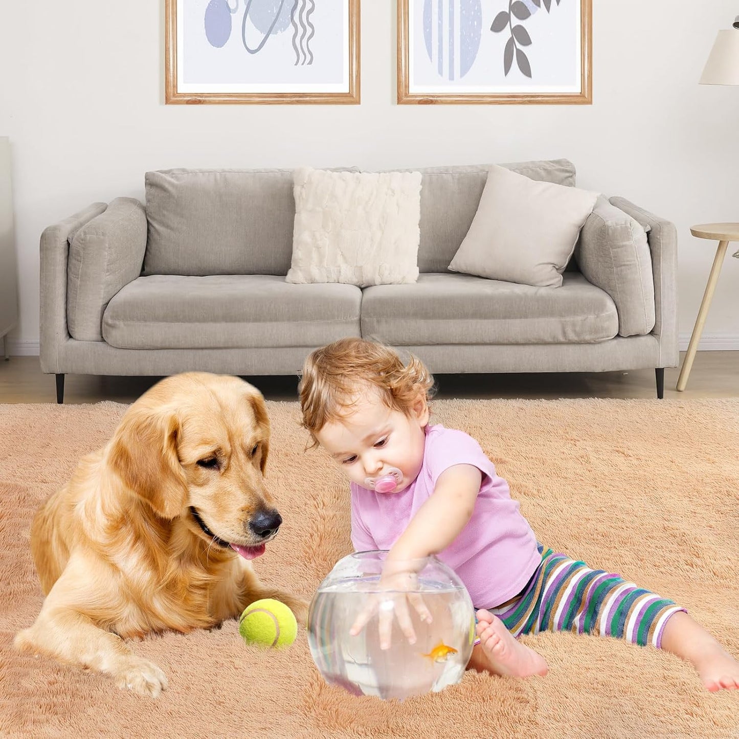 Area Rugs 8x10, Fluffy Rugs for Living Room, Ultra Soft Rugs for Bedroom, Non-Slip Indoor Carpet for Nursery, Kids Room, Playroom, Home Decor, Camel